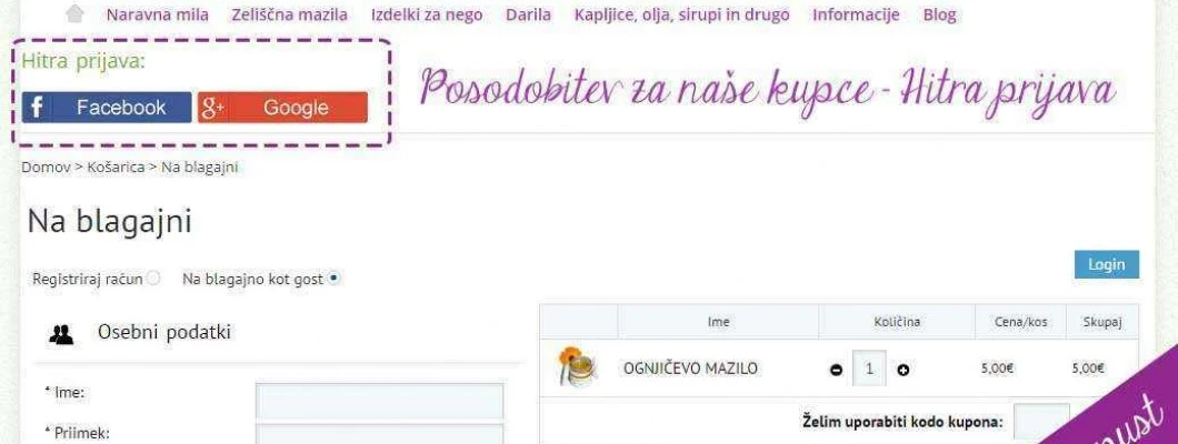 Hitra prijava in 15% popust na vse izdelke
