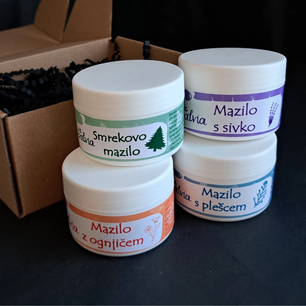 PAKET ŠTIRIH ZELIŠČNIH MAZIL | Darilni paket Salvia